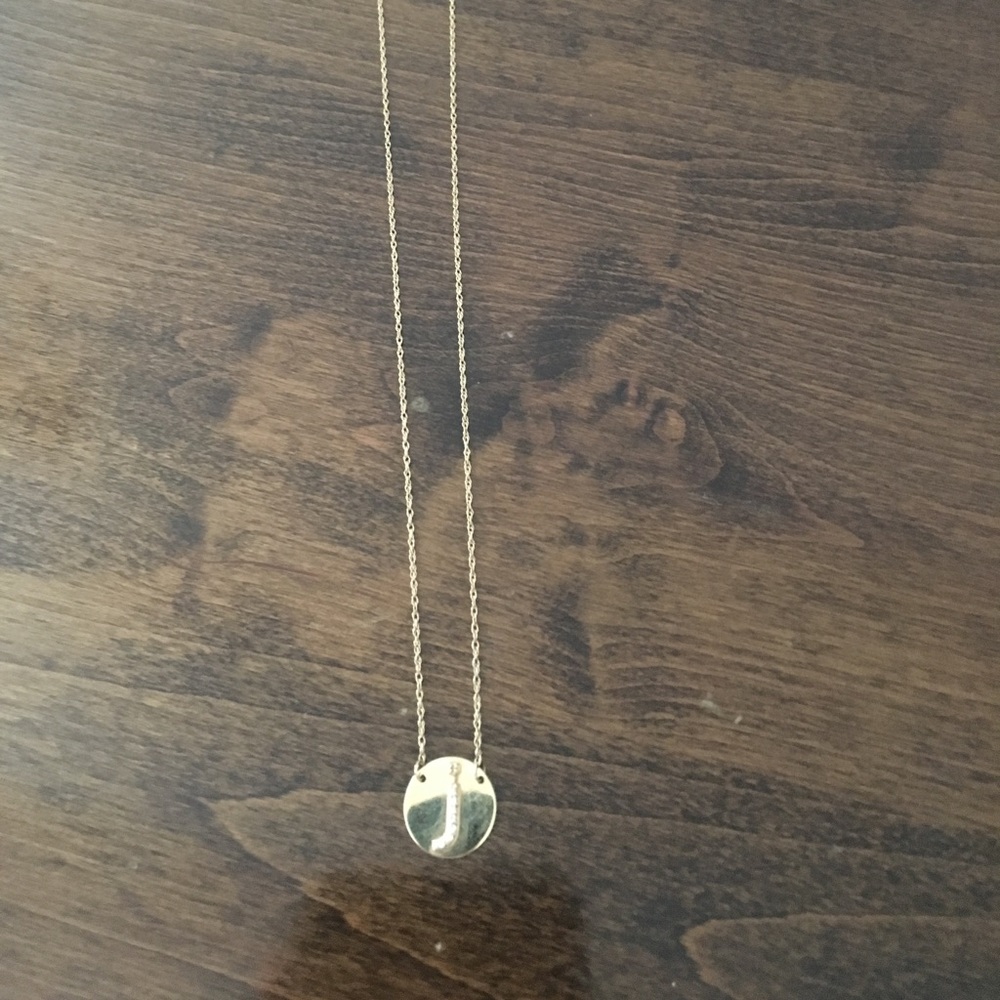 Diamond Initial Necklace Round Disc- 14k YG